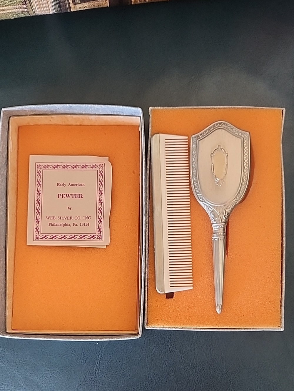 Pewter Grooming Set with Comb and Hand Mirror - Silver